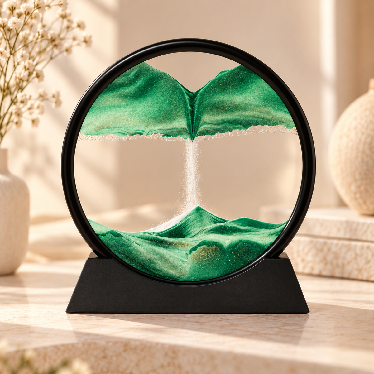 Moving Sand Art - Black frame with green sand