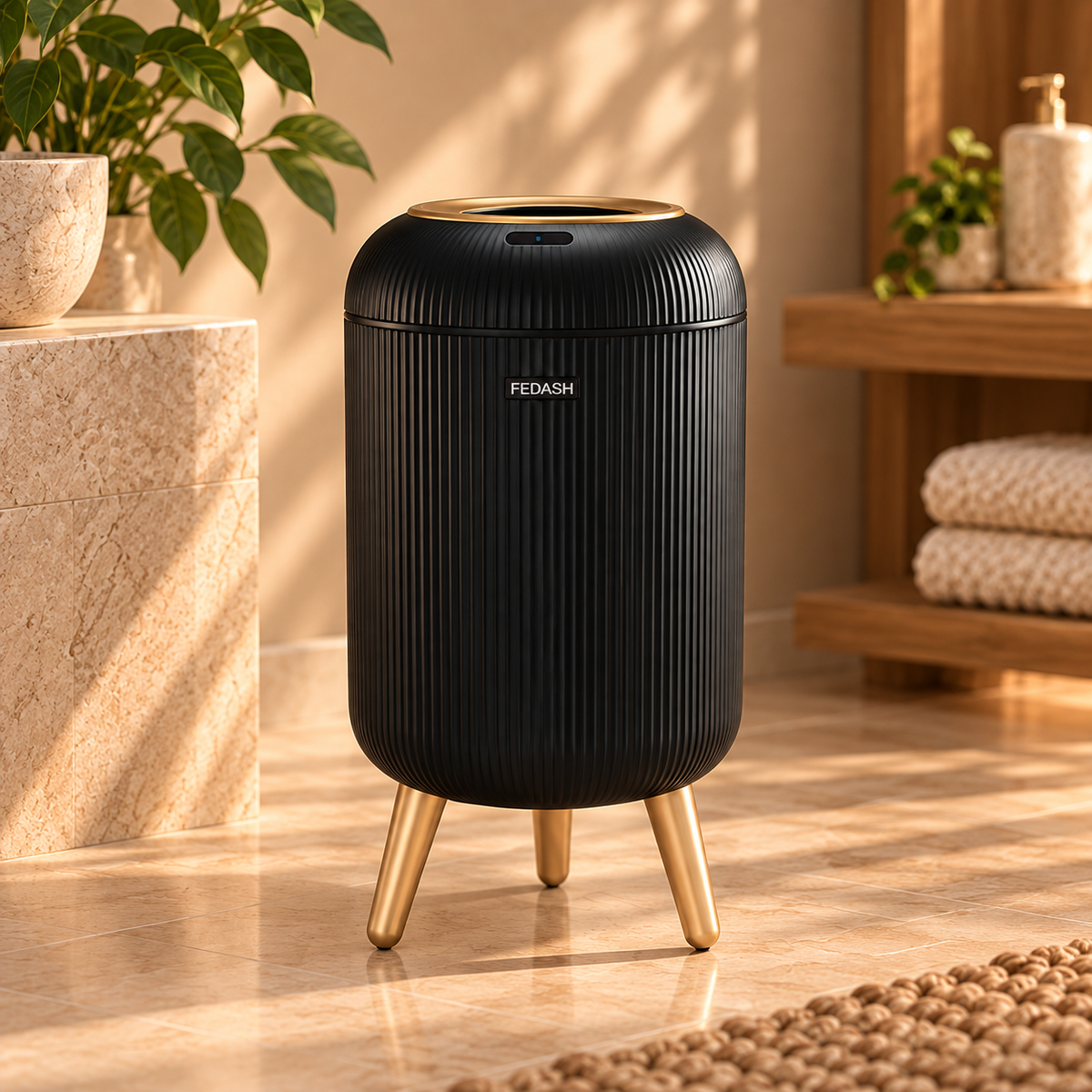 Smart Sensor Trash Can - Black Gold With Feet 10L