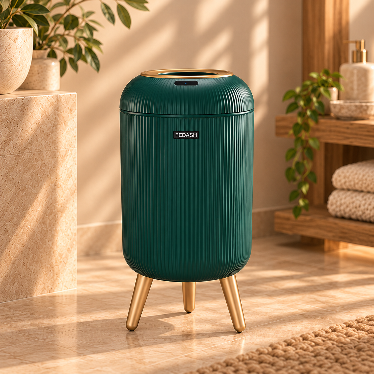 Smart Sensor Trash Can - Dark Green With Feet 10L